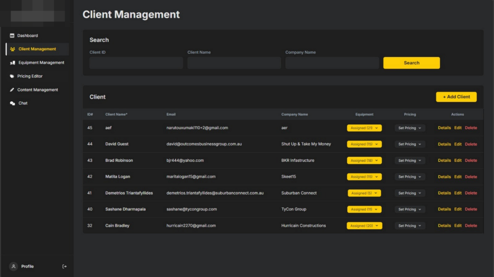 Private Equipment Hiring Portal Results