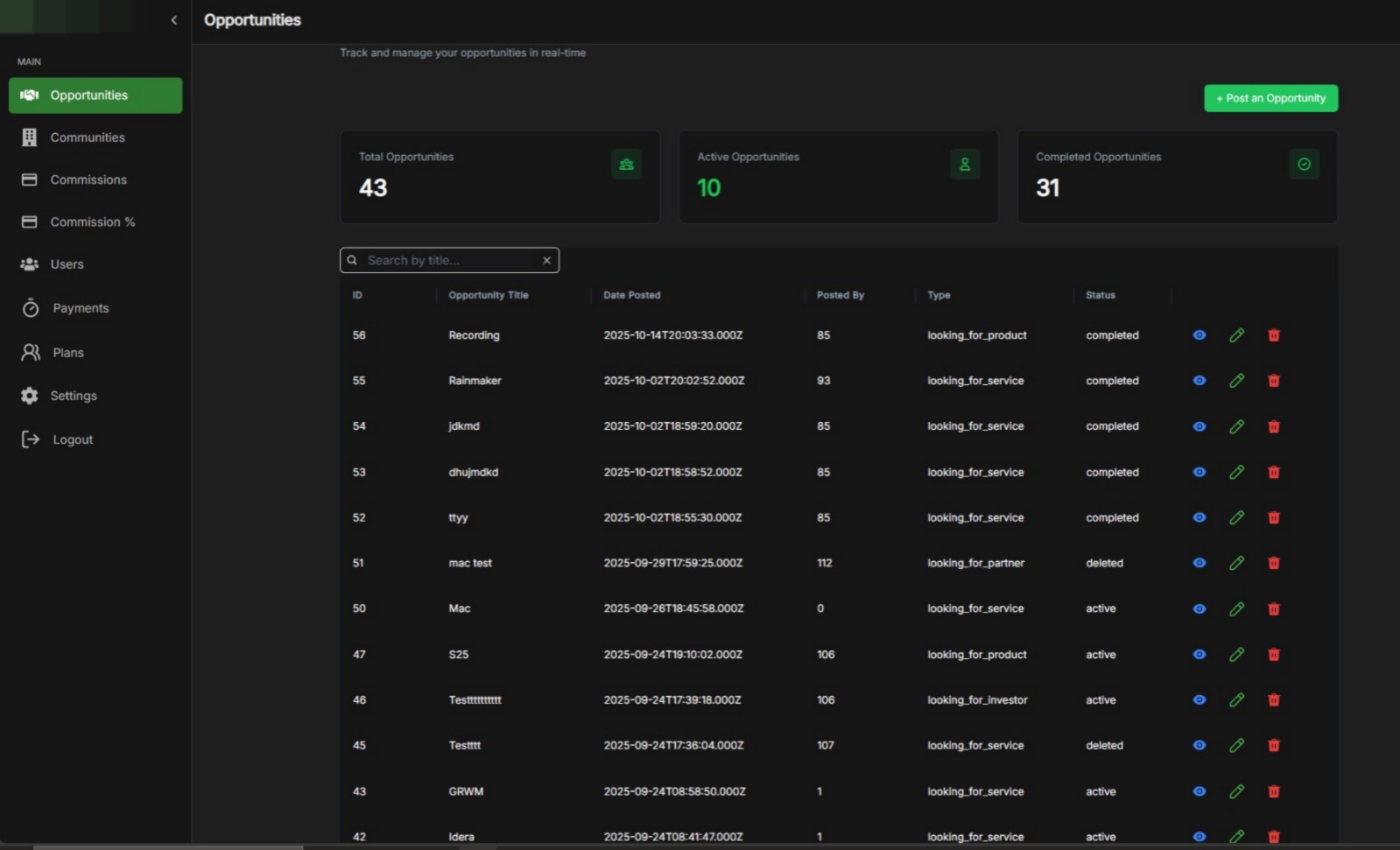 Business Opportunity Platform: Deal Tracking & Revenue Share Results