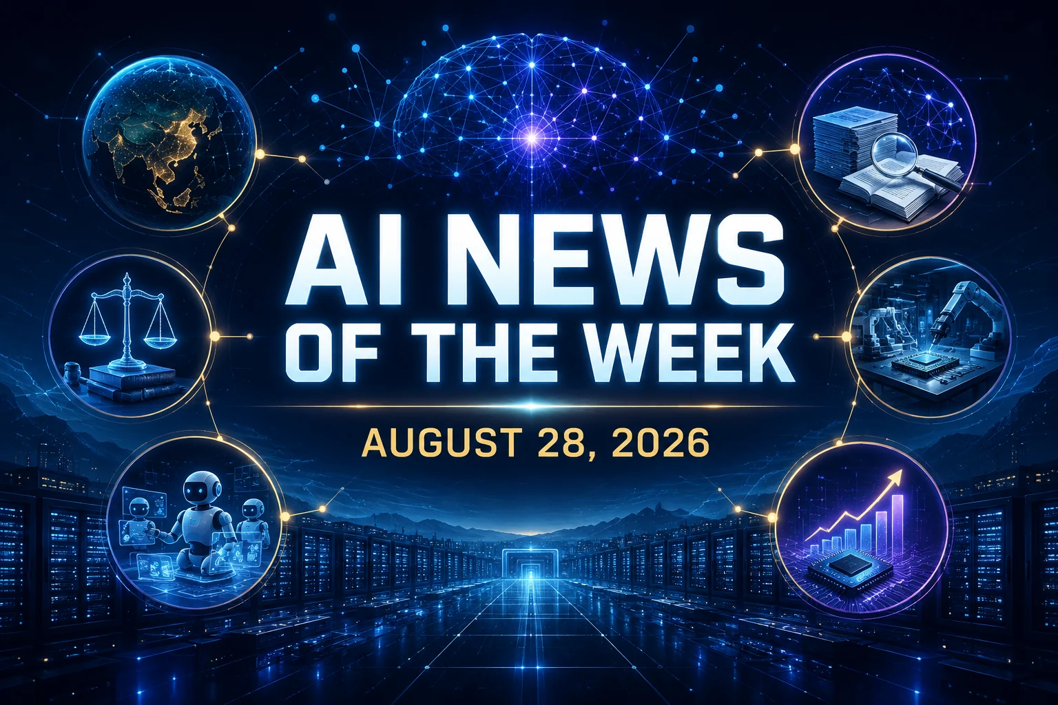 AI News Of The Week for August 28, 2026, featuring legal AI, autonomous agents, research hardware, and chip growth