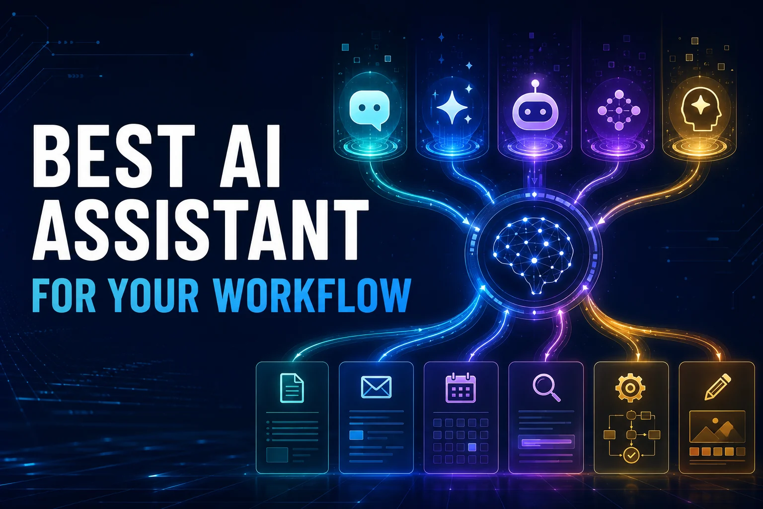 Comparison of leading AI assistants branching into documents, email, calendars, research, automation, and creative work